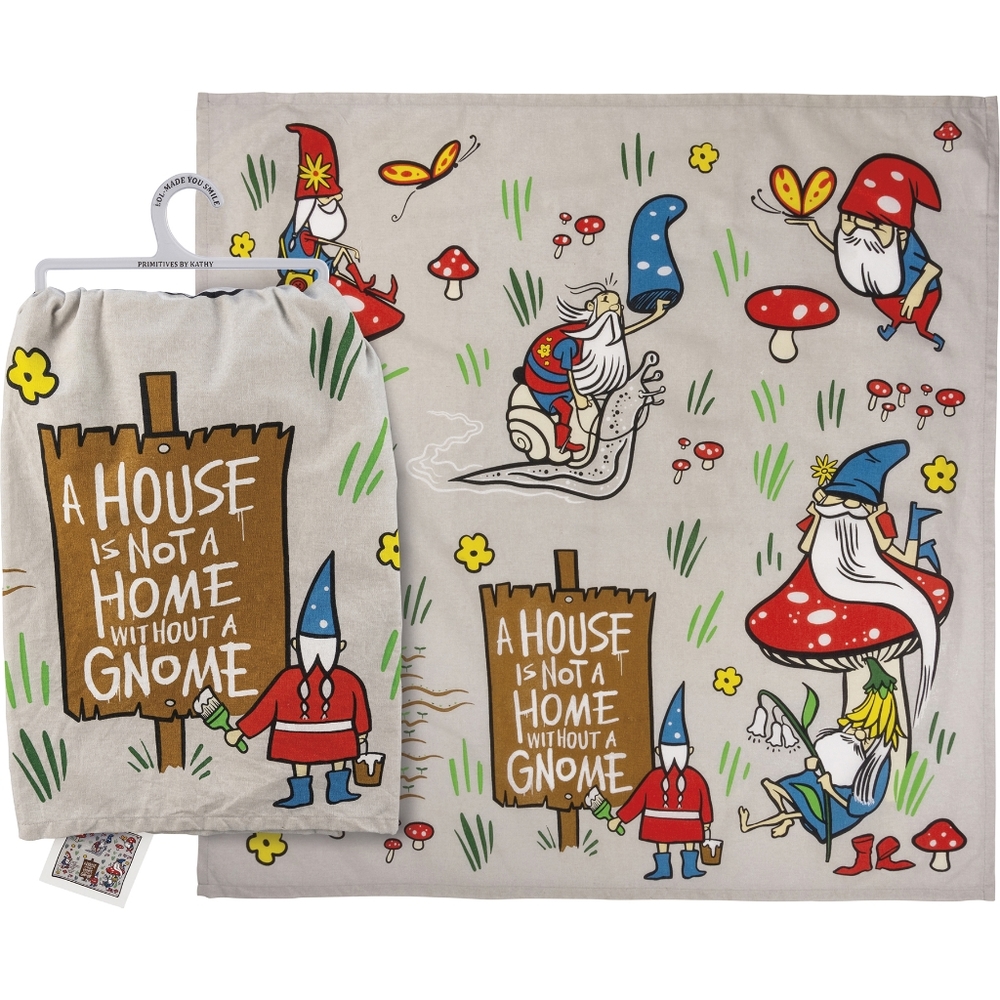 A House Is Not A Home Without A Gnome Kitchen Cotton Dish Hand Towel NWT